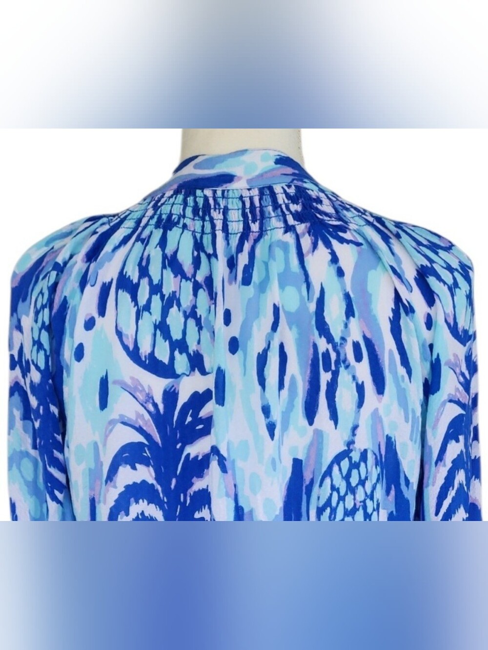 Lilly Pulitzer Blue Pineapple-Print V-Neck Blouse - Picture 5 of 11